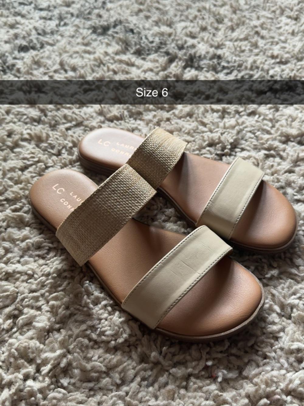 LC Lauren Conrad Neutral Double-Strap Slide Sandals in Beige and Tan